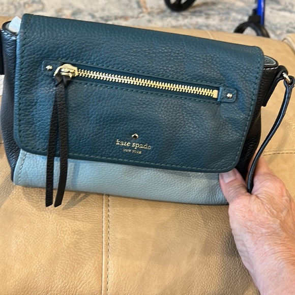 Kate Spade, New York, cobble Hill mini in tri colors of black turquoise, blue - Picture 5 of 9